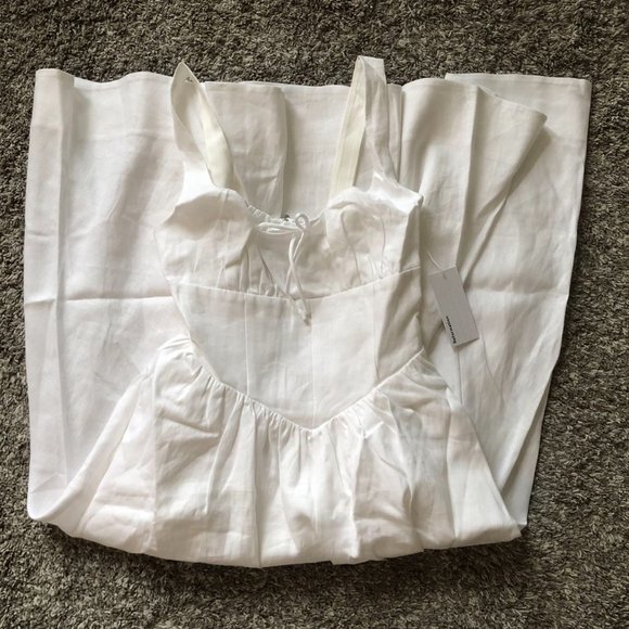 NEW BEST Reformation Balia Linen Midi Dress Sz4 White Linen Bow Sleeveless - Picture 6 of 13